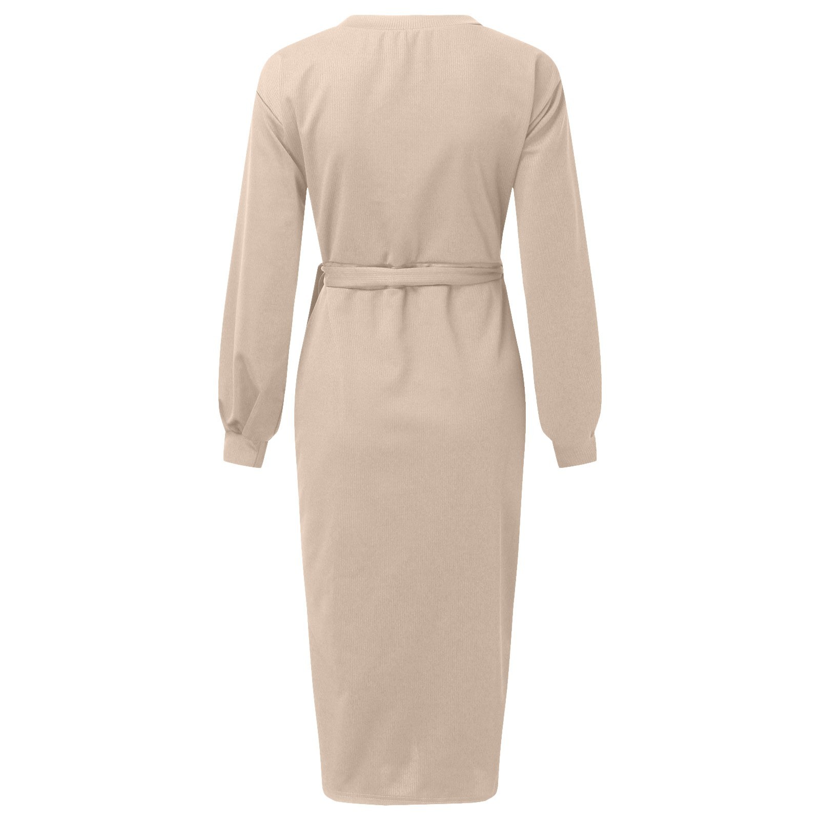 thumbnail image 5 of Vestido de punto con cuello en V y cinturón para mujer: elegante vestido de manga larga para otoño-invierno, cintura estilizante, tallas S-XXL, 5 of 6